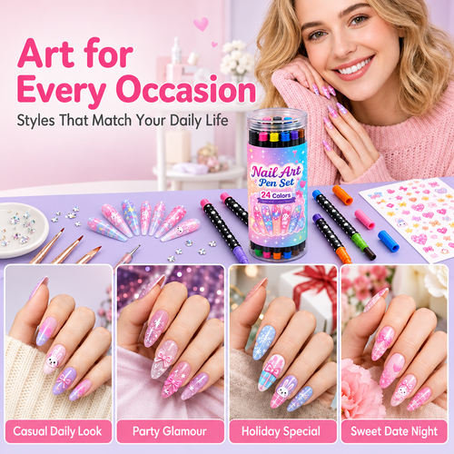 24 Colors Dual Ended Nail Art Pens Set
