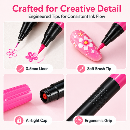 24 Colors Dual Ended Nail Art Pens Set
