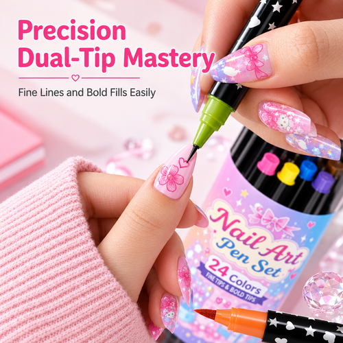 24 Colors Dual Ended Nail Art Pens Set