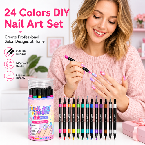24 Colors Dual Ended Nail Art Pens Set