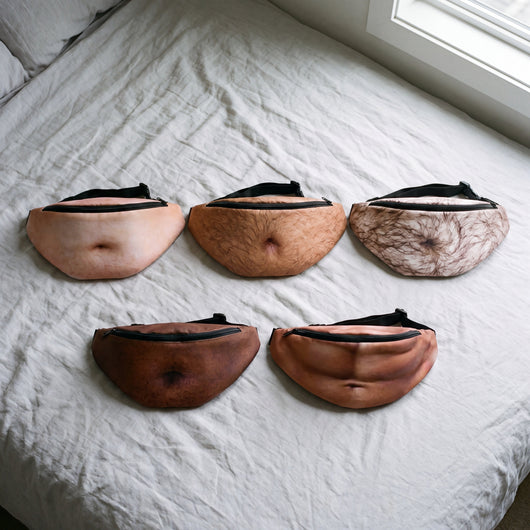 The five Belly Pack versions: White, Hairy, Very Hairy, Brown and Abs