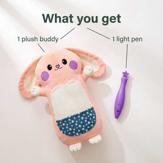 What you get: one plush buddy and one light pen