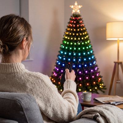 Changing the tree lights with the remote from the sofa