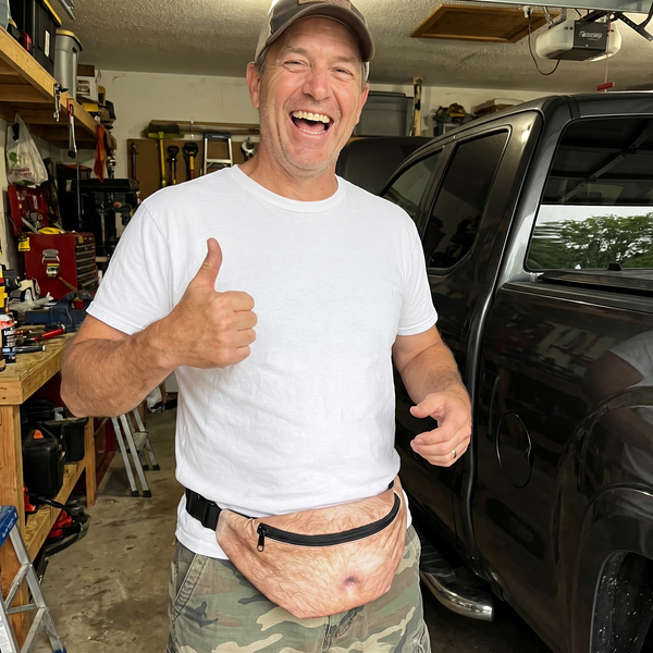 The Belly Pack worn in a garage