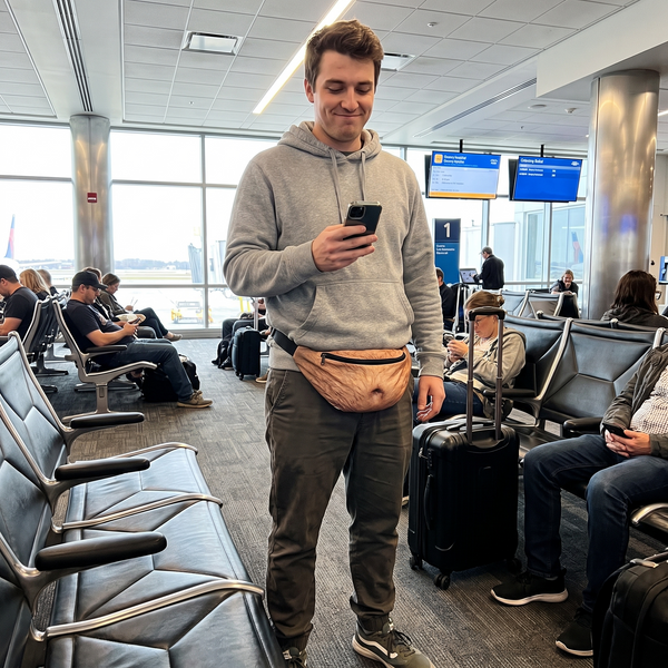 The Belly Pack worn at an airport gate
