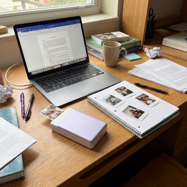 Novum Pocket Sticker Photo Printer on a student desk