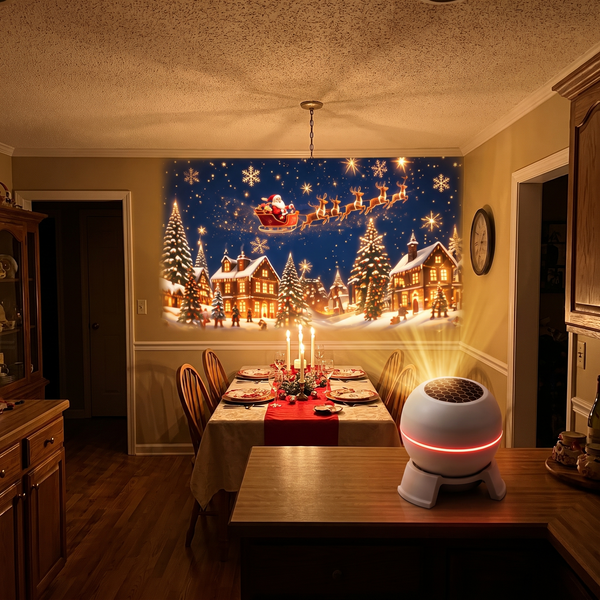 Novum Christmas Projection Light projecting onto a dining room wall