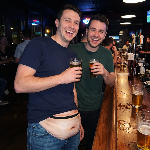 Friends at a bar with the Belly Pack