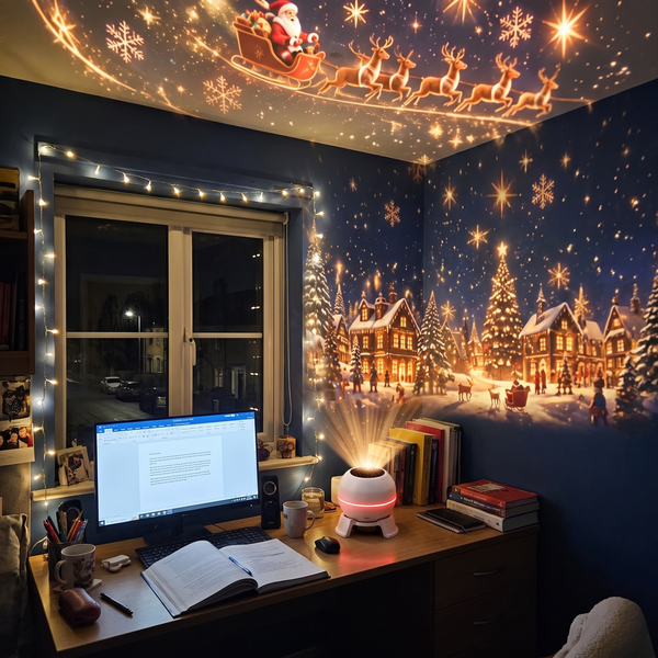Novum Christmas Projection Light on a student desk
